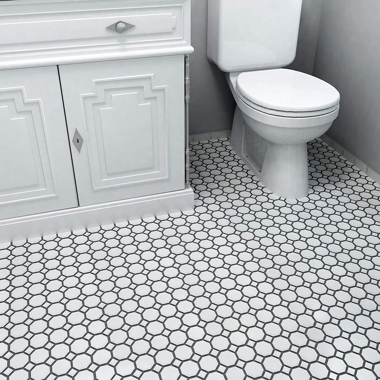 Amazon.co.jp: Tenedos ホワイト 八角形 磁器 モザイクタイル